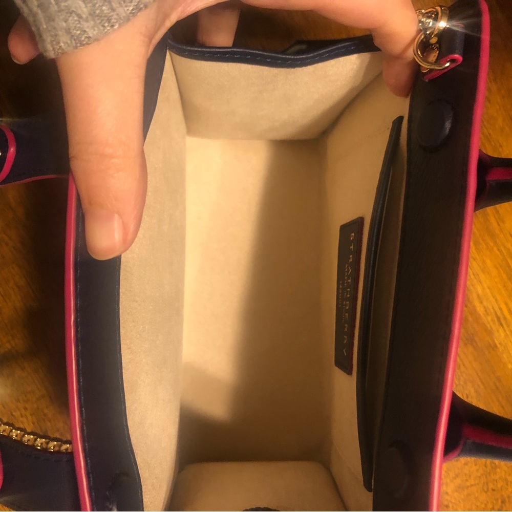 Strathberry Navy Leather Mini Top-Handle Crossbody with Pink Trim - Picture 14 of 16